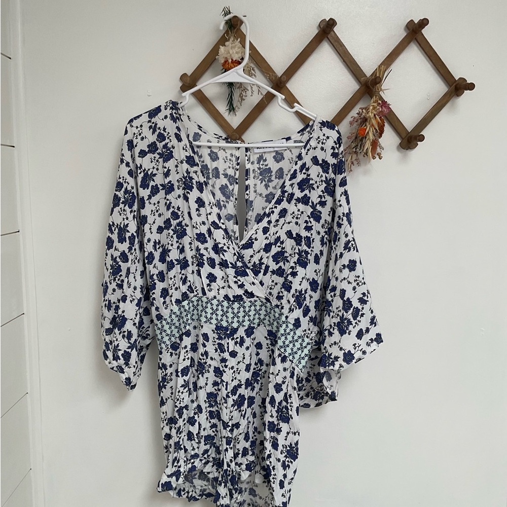 Kittenish Romper Blue floral Kimono